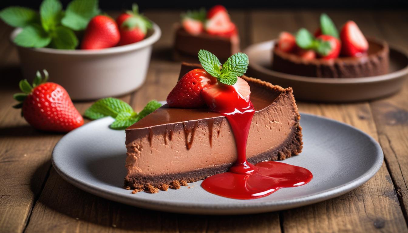 Çilekli Sosla Zenginleştirilmiş Çikolatalı Cheesecake